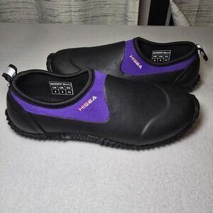HISEA Unisex Black/Purple Waterproof Ankle Garden Slip On Rain Muck Shoes 9